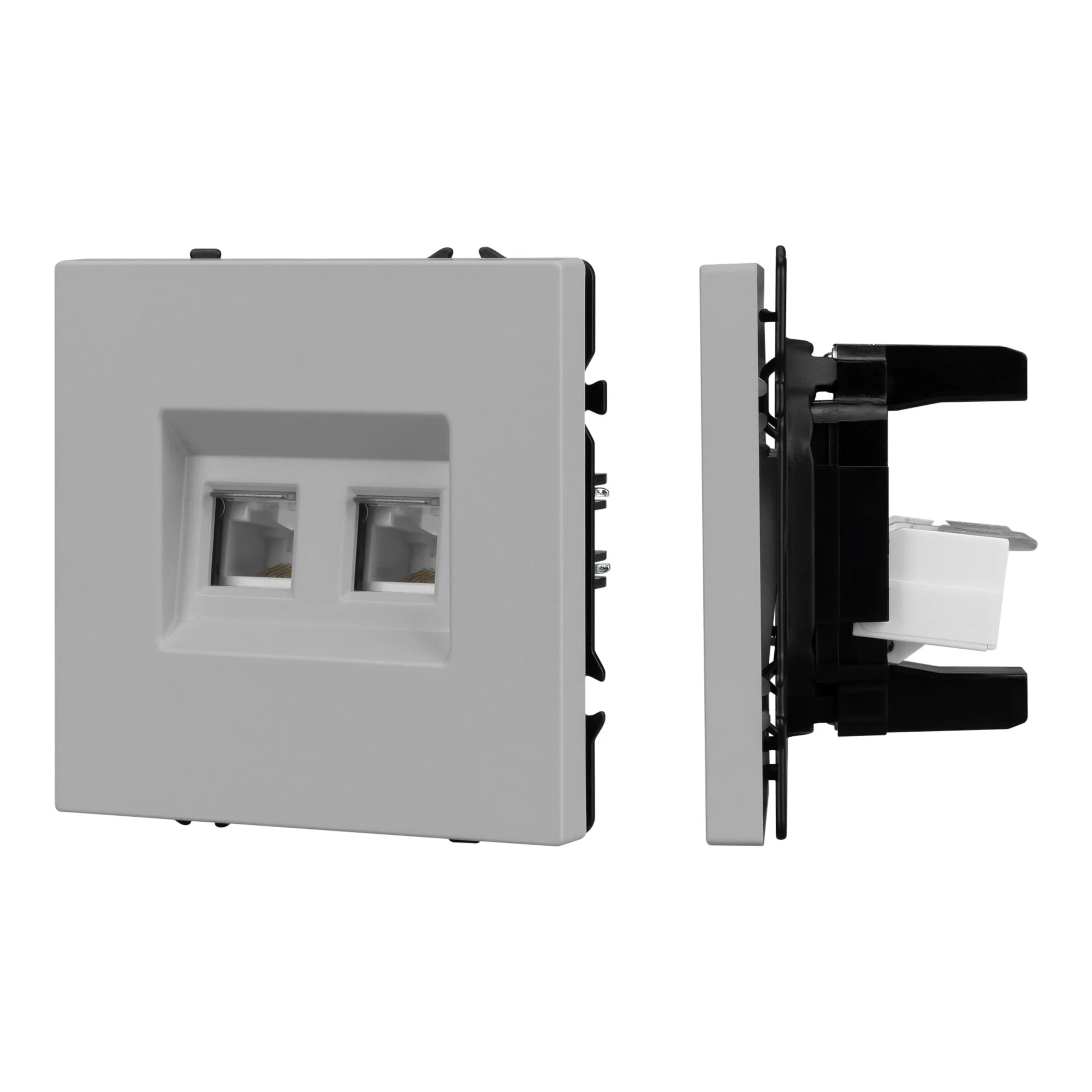Механизм сдвоенной компьютерной розетки SCT-NOBE-MPC2-SFPL-IS (RJ-45, CAT6) (Arlight, Никель) - изображение товара