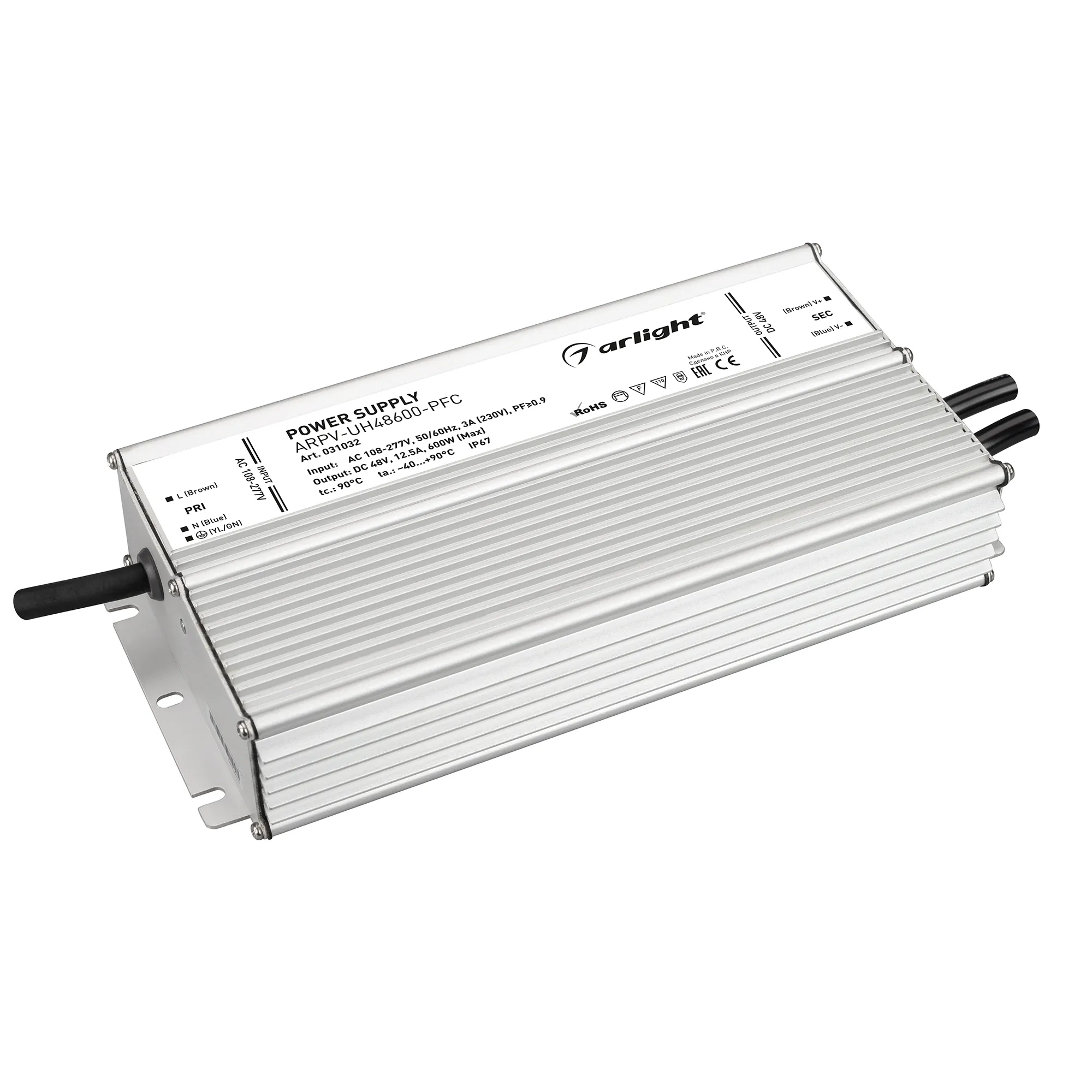 Блок питания ARPV-UH48600-PFC (48V, 12.5A, 600W) (Arlight, IP67 Металл, 7 лет) - изображение товара