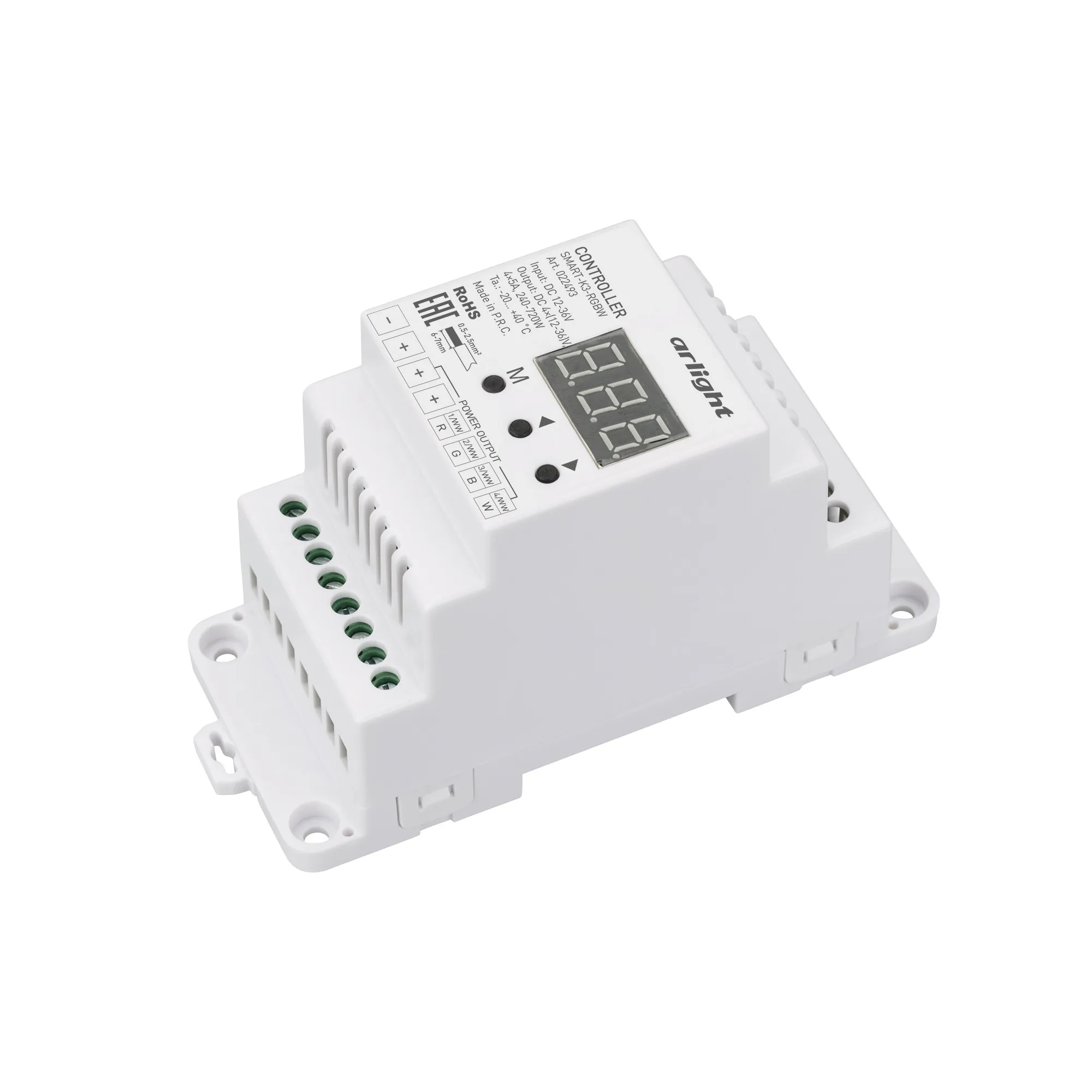 Контроллер SMART-K3-RGBW (12-36V, 4x5A, DIN, 2.4G) (Arlight, IP20 Пластик, 5 лет) - изображение товара
