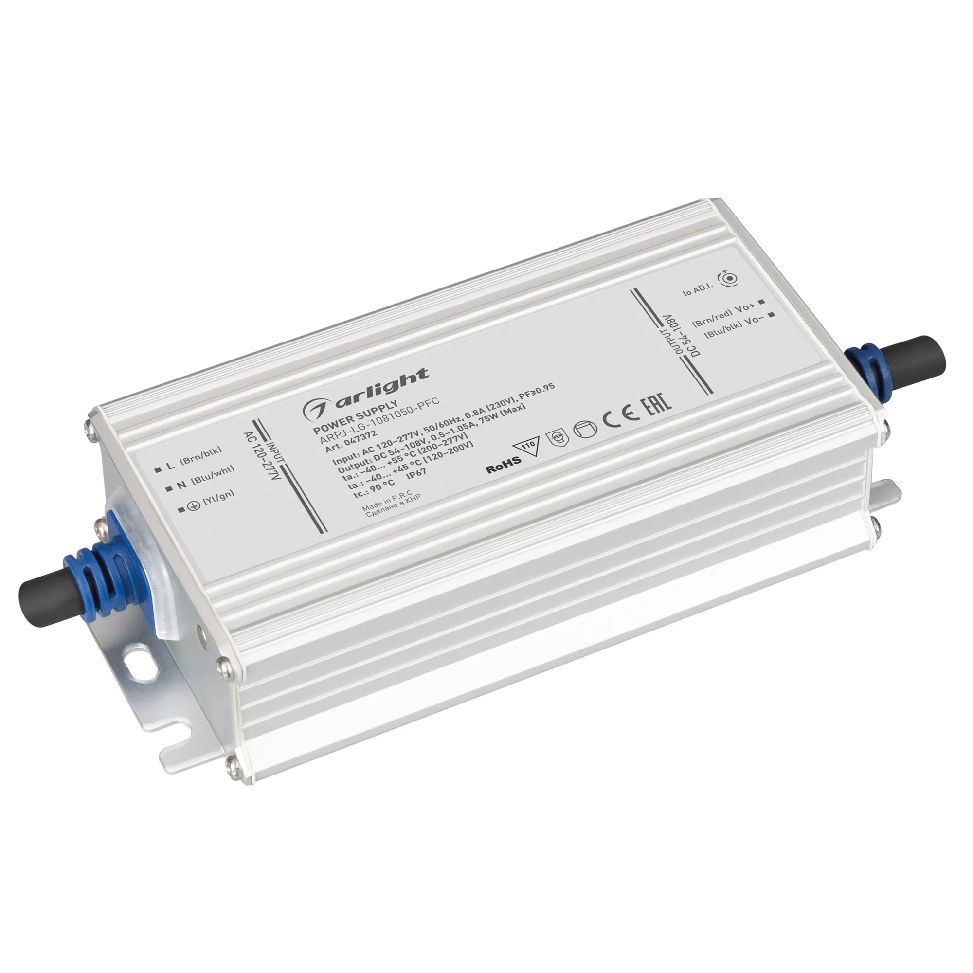 Блок питания ARPJ-LG-1081050-PFC (75W, 54-108V, 0.5-1.05A) (Arlight, IP67 Металл, 5 лет) - изображение товара